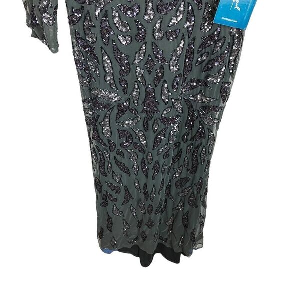 Mac Duggal Dress 8 Beaded Long Sleeve Evening Gown 5124 Sheer High Neck Elegant - Picture 3 of 10